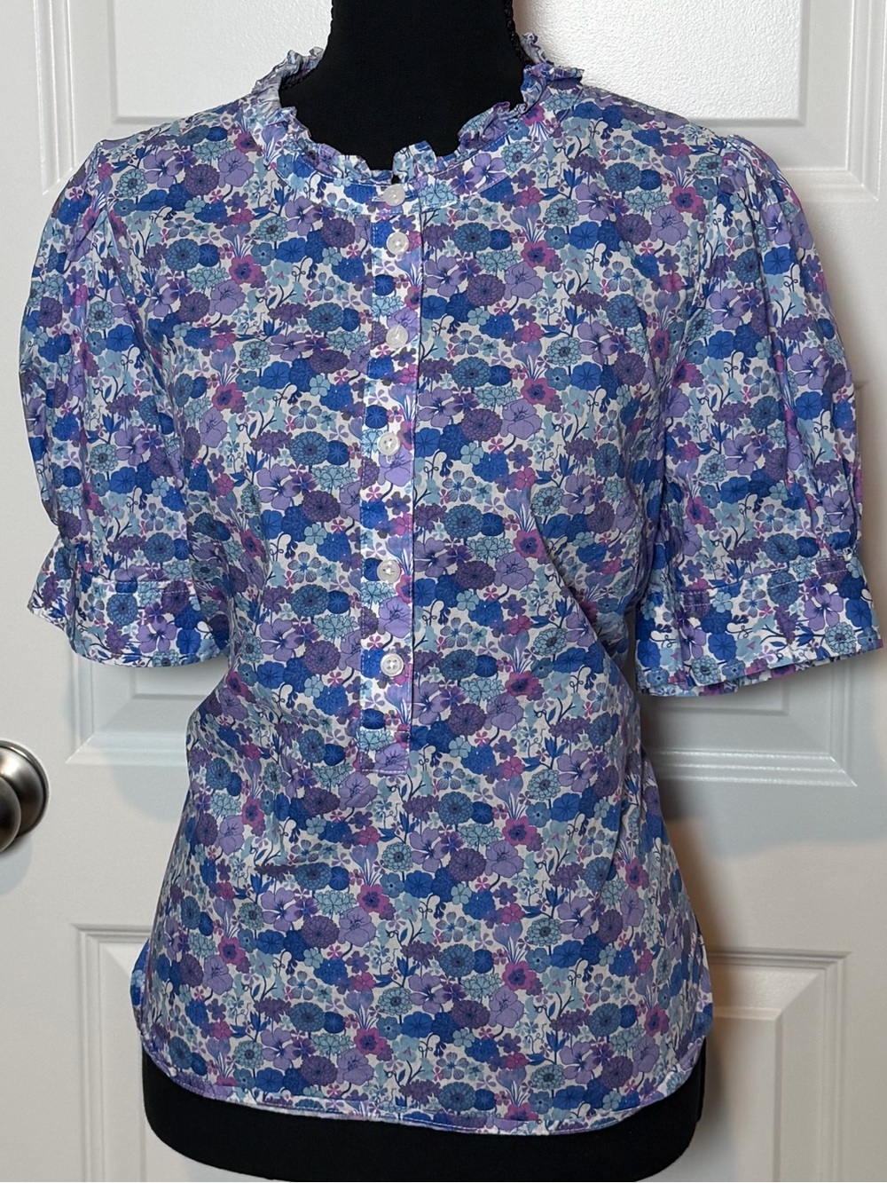 J.Crew x Liberty Floral Ruffle Puff Sleeve Button Front Blouse